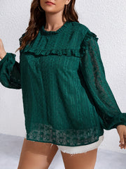 Floral Embroidery Mesh Layered Lantern Sleeve Top