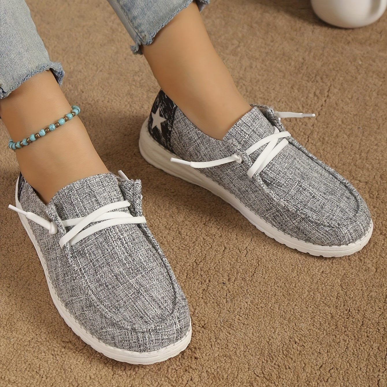 Women's Casual Canvas Shoes Star Pattern Low Top Slip On Sneakers
