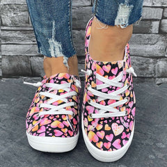 Love Heart Pattern Flat Shoes Slip On Casual Lightweight Soft Comfortable Walkin