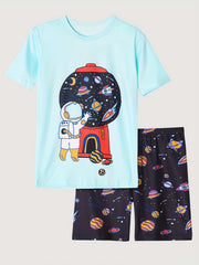 Kids Astronaut Print Pajama Set Short Sleeve Top & Shorts