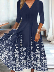 Floral Print V Neck Midi Dress Women's Clothing