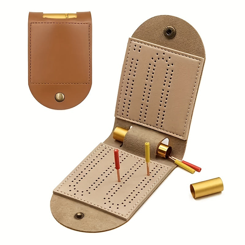 Cribbage Board Game Set PU Leather Board Game Travel Cribbage Board Track