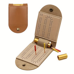 Cribbage Board Game Set PU Leather Board Game Travel Cribbage Board Track