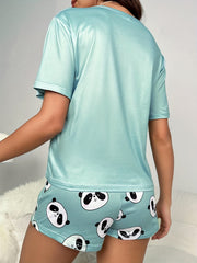 Panda Pajama Set Short Sleeve Top & Shorts Women's Sleepwear