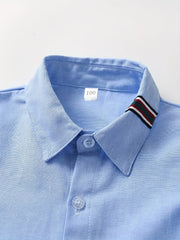 Boys Solid Long Sleeve Button Down Lapel Shirt