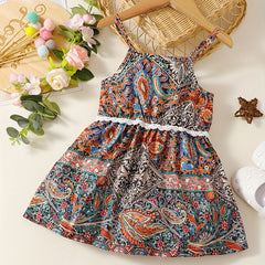 Ethnic Style Lace Waist Cami Dress for Toddler Girls