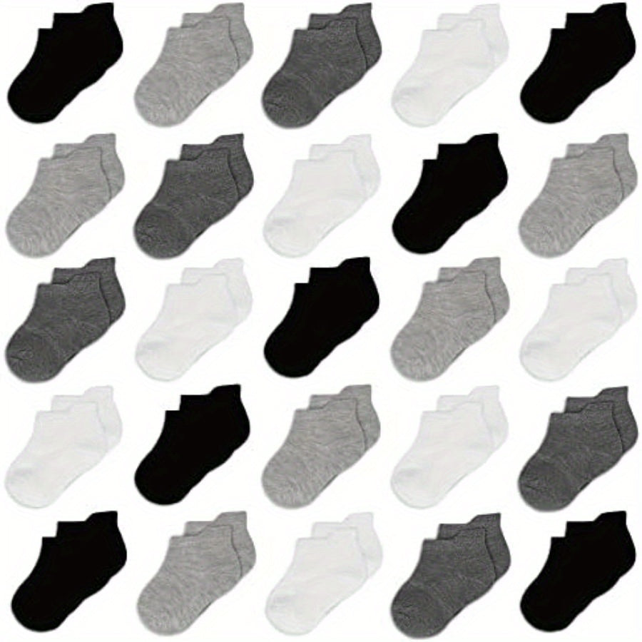 25 Pairs Boys Solid Grip Short Crew Socks for Toddlers