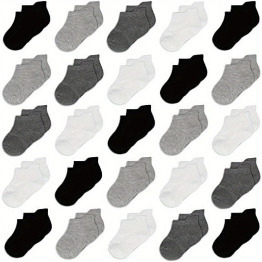 25 Pairs Boys Solid Grip Short Crew Socks for Toddlers