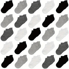 25 Pairs Boys Solid Grip Short Crew Socks for Toddlers
