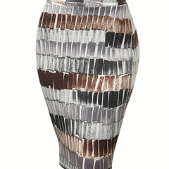 Ethnic Style Bodycon Midi Skirt - High Rise Allover Print