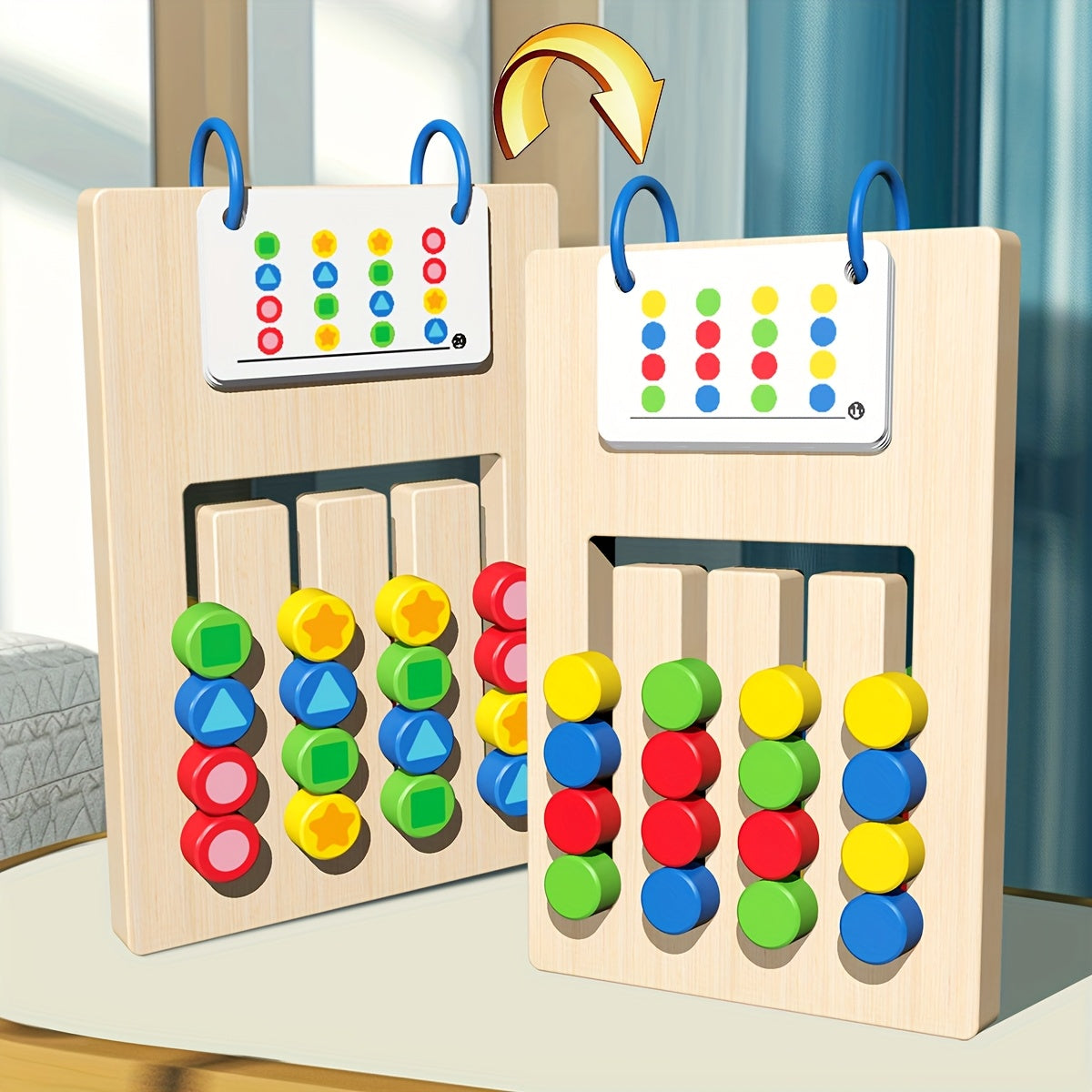 BEYTOON Shape Matching Wooden Toy Dual Sided Board Game for Youngsters 3