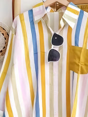 Stripe Print Shirt & Pants Outfit Set
