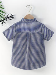 Boys Striped Casual Short Sleeve Lapel Shirt for Summer