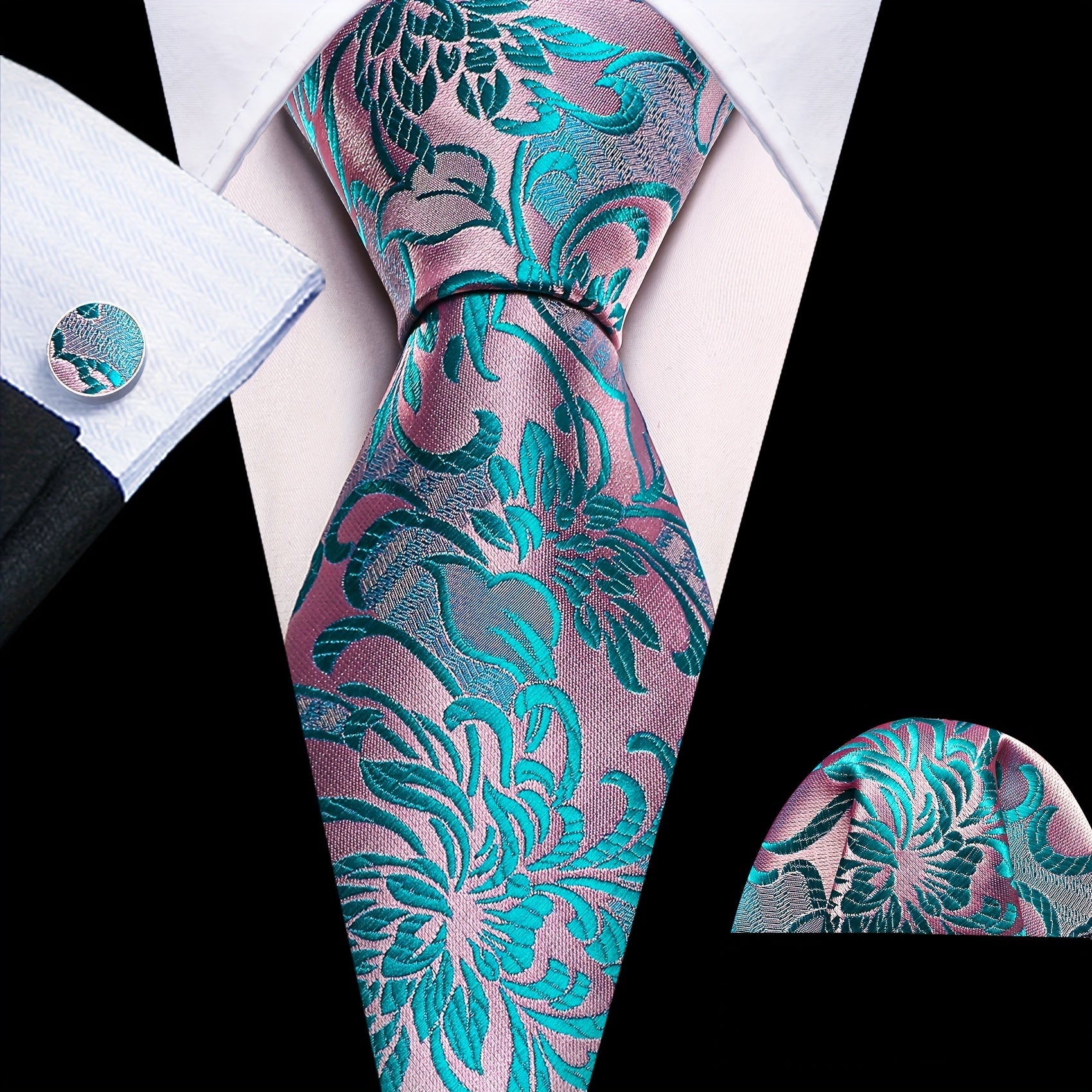 Barry Wang Men's Silk Floral Jacquard Tie Set