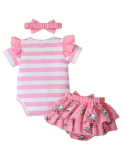 3pcs Newborn Long Sleeve Romper Ruffles Bodysuit & Shorts Set