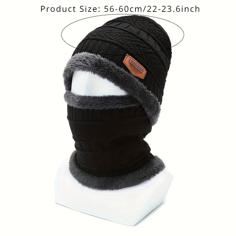 Winter Beanie Hat Scarf Set Knitted Warm Thick Ear Protection Men Women