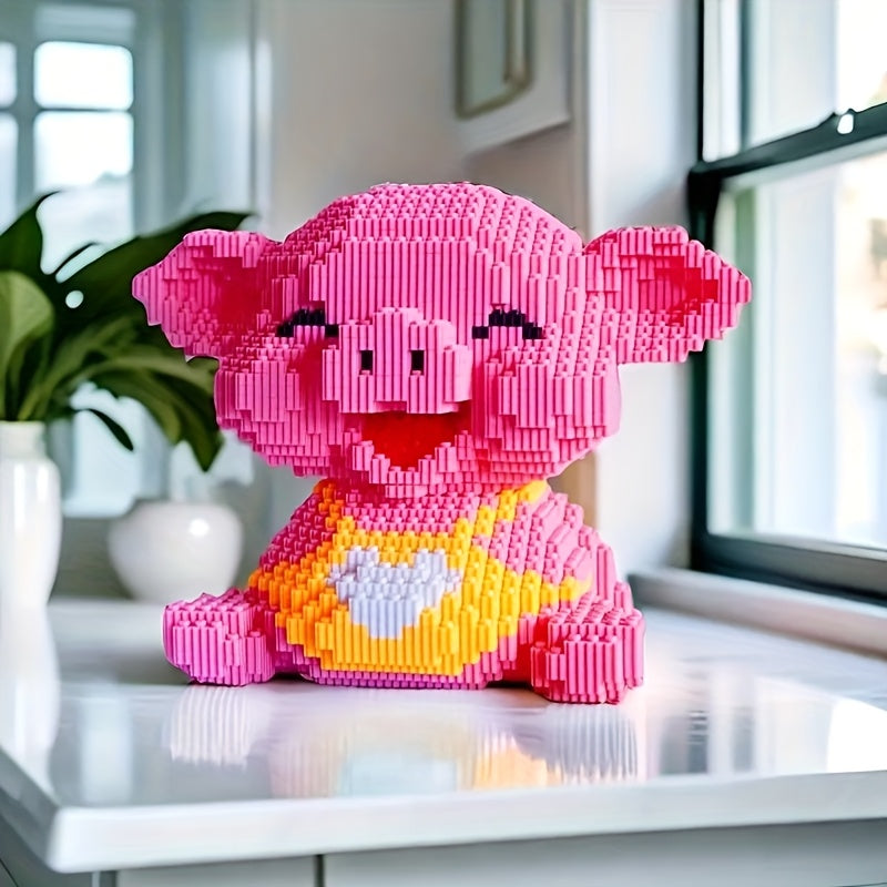 4500pcs Sitting Pig Building Blocks Pink Particles DIY Hand Assembly Ages 1