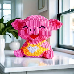 4500pcs Sitting Pig Building Blocks Pink Particles DIY Hand Assembly Ages 1
