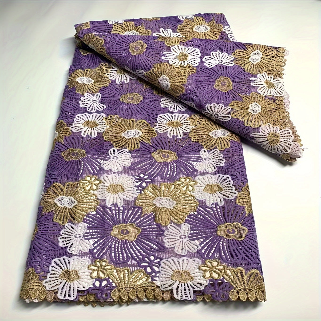 Polyester Embroidery African Lace Fabric Guipure Cord Celebration Cotton Lace