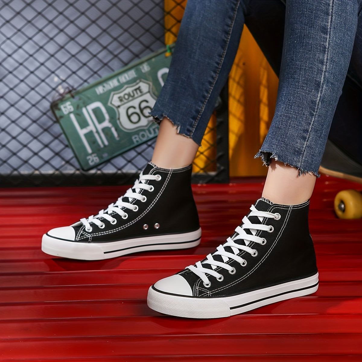 Women's High Top Canvas Lace Up Flat Walking Shoes