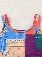 Girls' Colorful Geometric Shorts & Tank Top Set - Summer Outfit for Kids