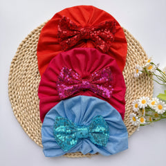 Sequin Bowknot Turban Baby Girls Soft Elastic Headband