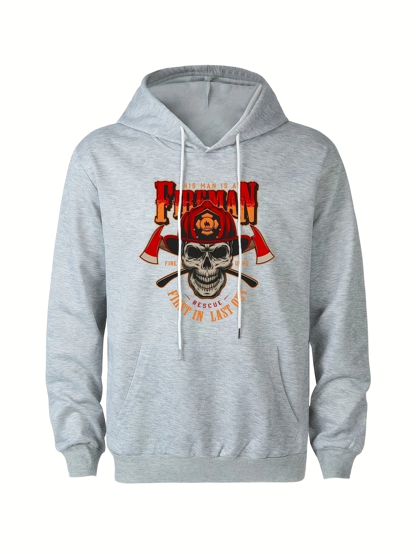 Men's Fireman Skull Graphic Hoodie Breathable Hooded Sweatshirt