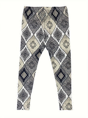 Geometric Print Fleece Leggings Elastic High Rise High Stretch