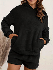 Cozy Fuzzy Lounge Set Hooded Top & Shorts