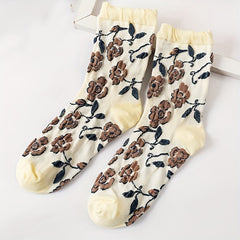 5 Pairs Floral & Heart Print Mid Tube Socks Women's Stockings