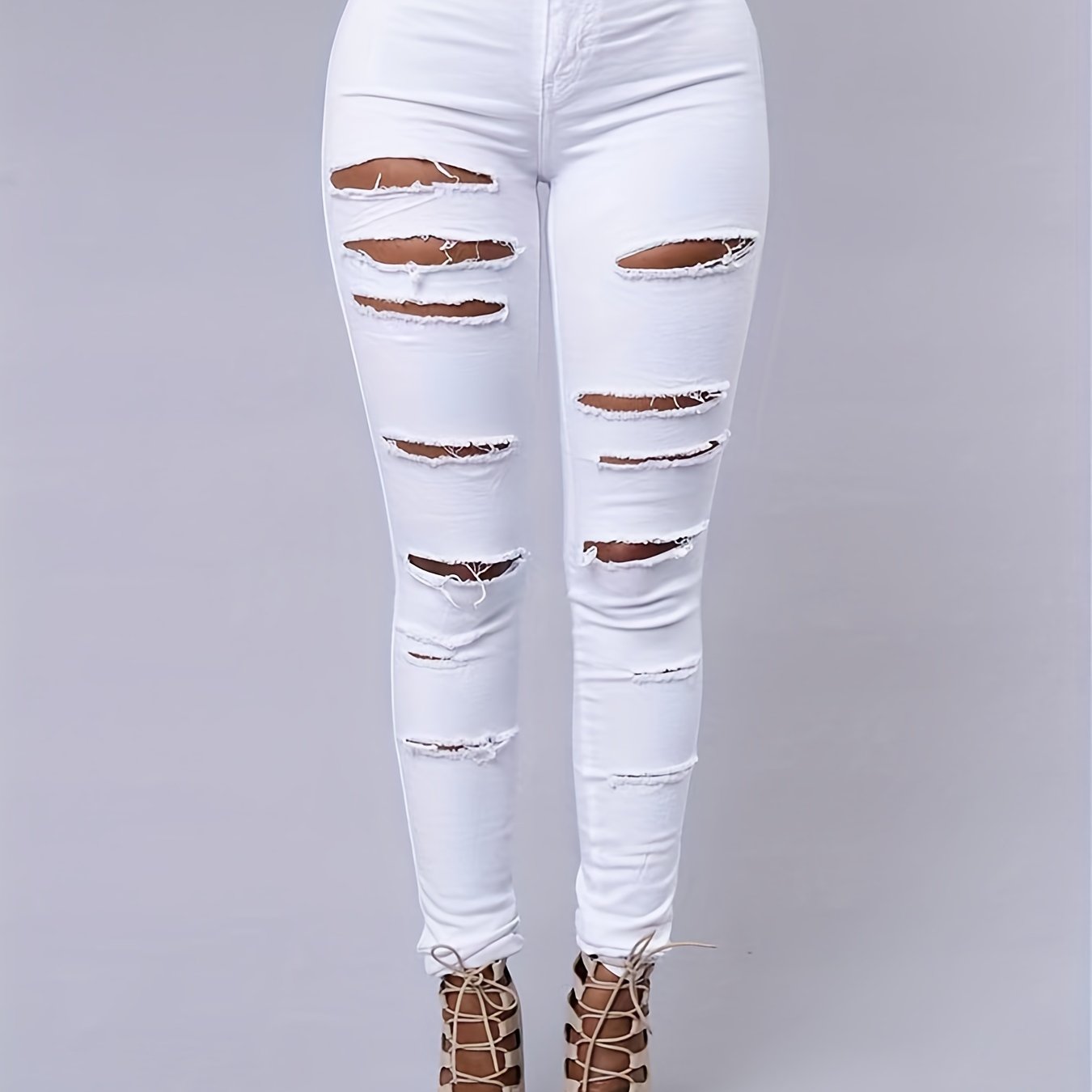 Solid Ripped High Stretch Skinny Jeans