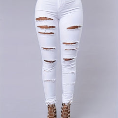 Solid Ripped High Stretch Skinny Jeans