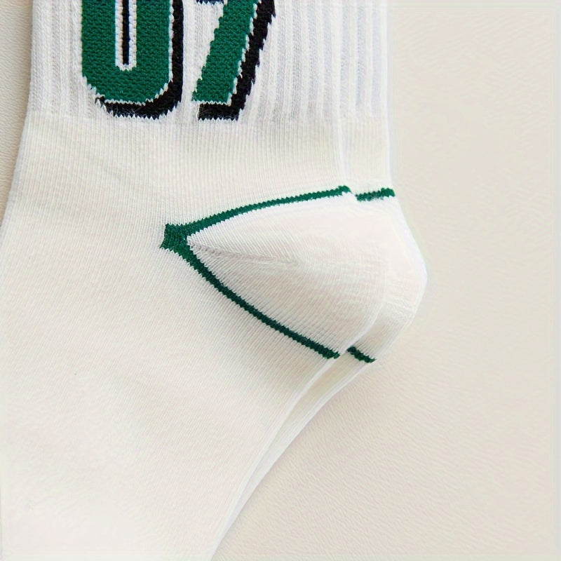 Boy's Striped Letter Crew Socks Cotton Blend Comfy Casual Style