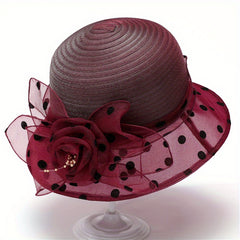 Polka Dot Flower Print Derby Sun Hat for Women