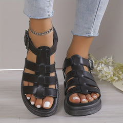 Women's Platform Roman Sandals Open Toe Ankle Buckle Strap Soft Sole Shoes