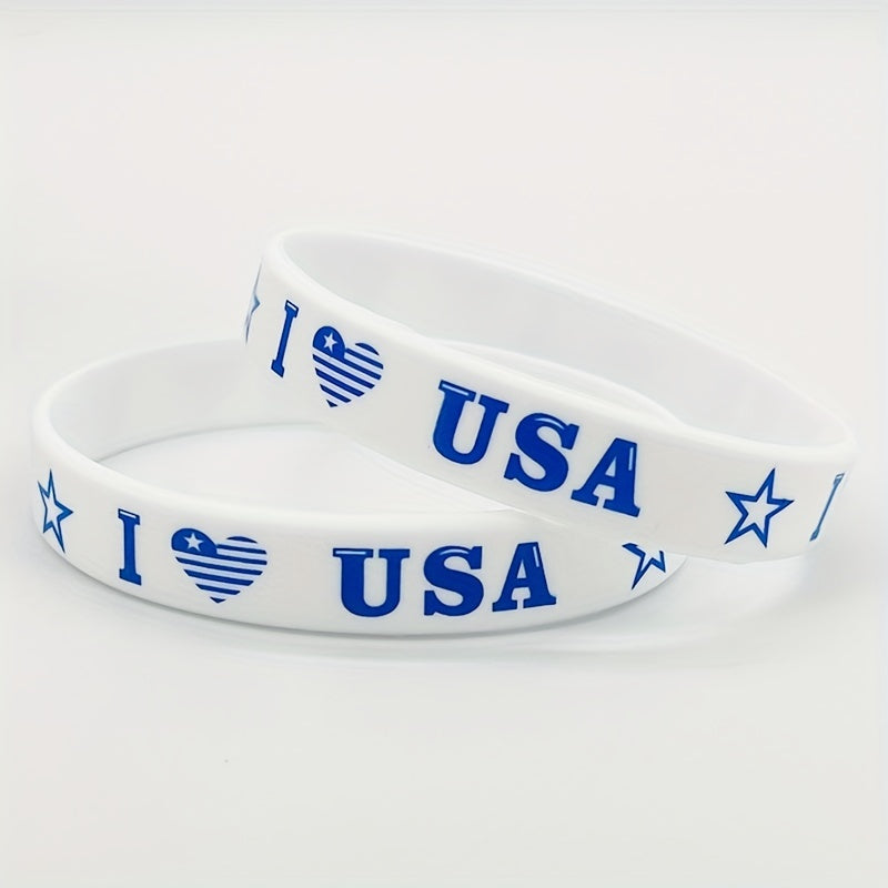 American Flag Silicone Bracelet Elastic Wristband Rubber Band 12/24pcs