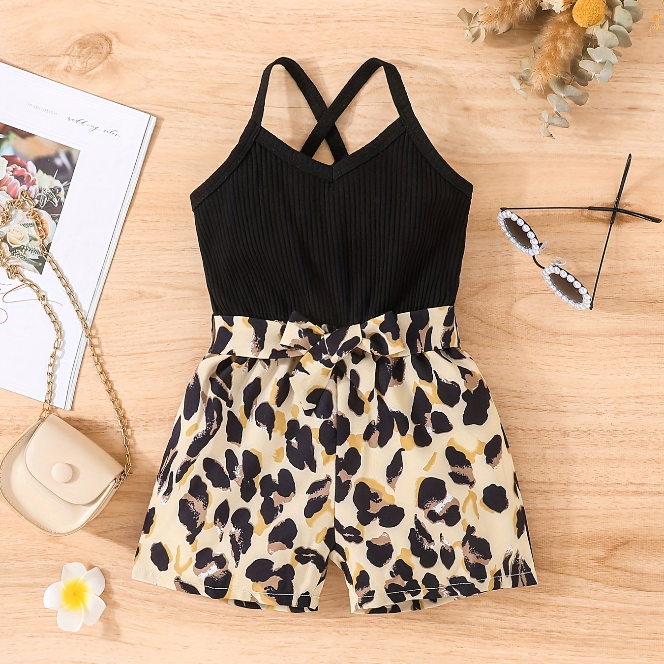 Baby Girls Leopard Suspender Romper Jumpsuit for Summer