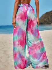 Print Cover Up Pants Wide Legs Semi Sheer Beachwear Trousers