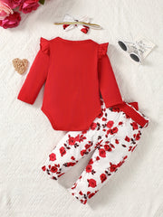 Baby Girls Letter Print Creeper Romper Top Floral Pants Set