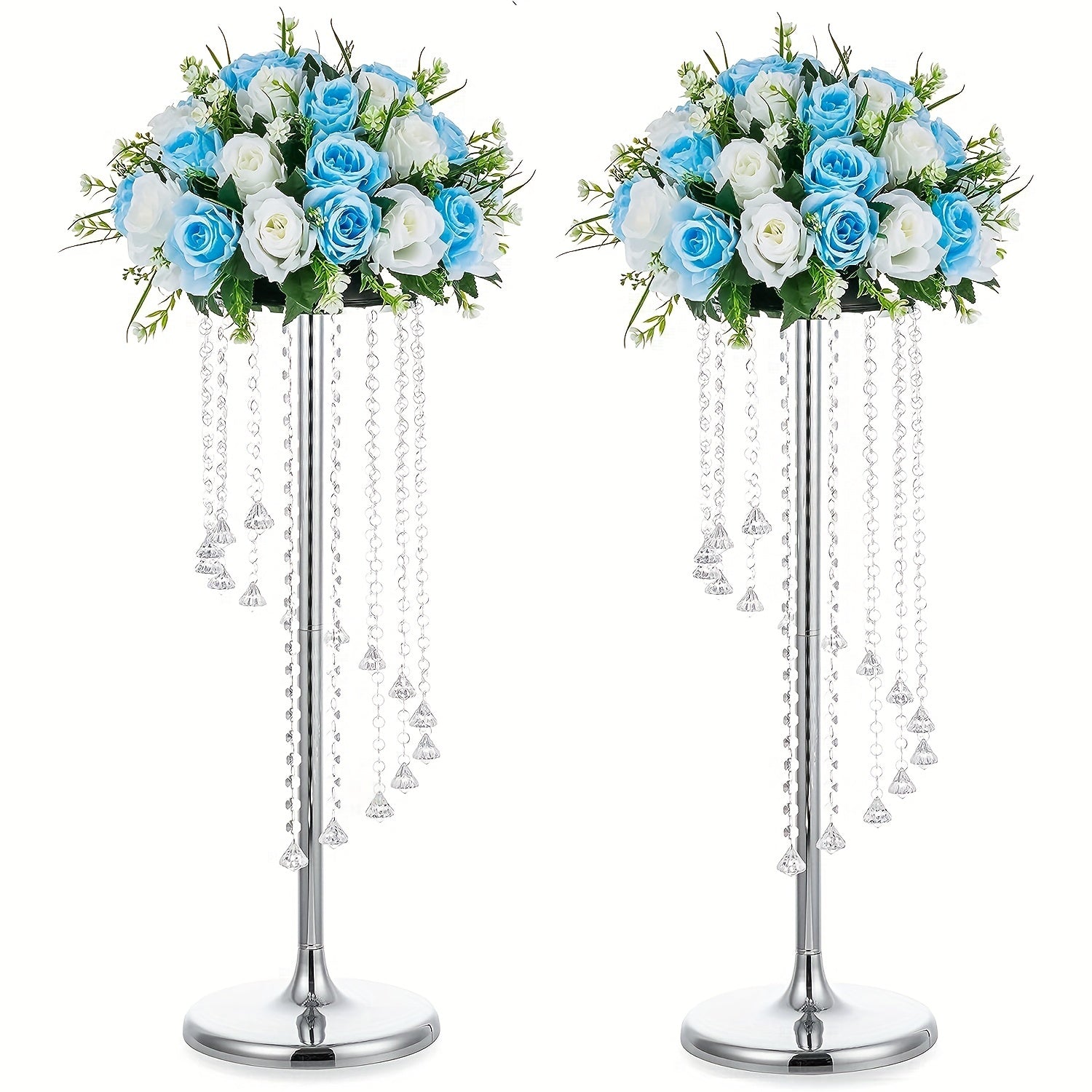 2pcs Tall Wedding Centerpieces Silvery Vases Crystal Flower Vase