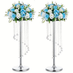 2pcs Tall Wedding Centerpieces Silvery Vases Crystal Flower Vase