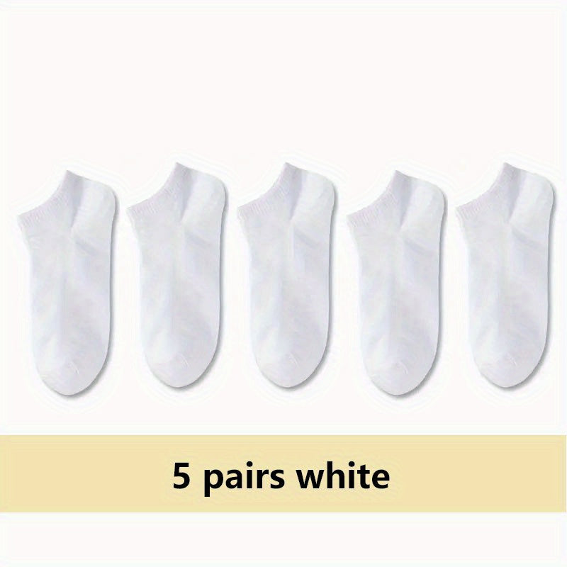5 Pairs Soft & Lightweight Solid Ankle Socks Women's Stockings & Hosiery
