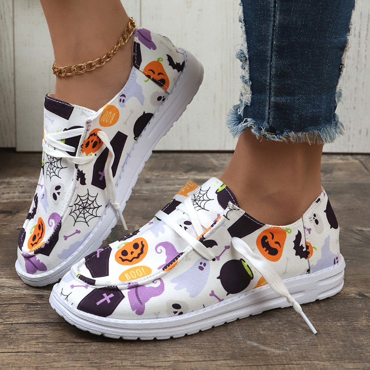 Halloween Pumpkin Ghost Lightweight Boat Shoes