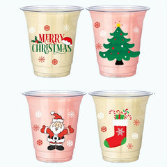 25pcs Christmas Party Cups - Clear Plastic Cups for Christmas Decorations