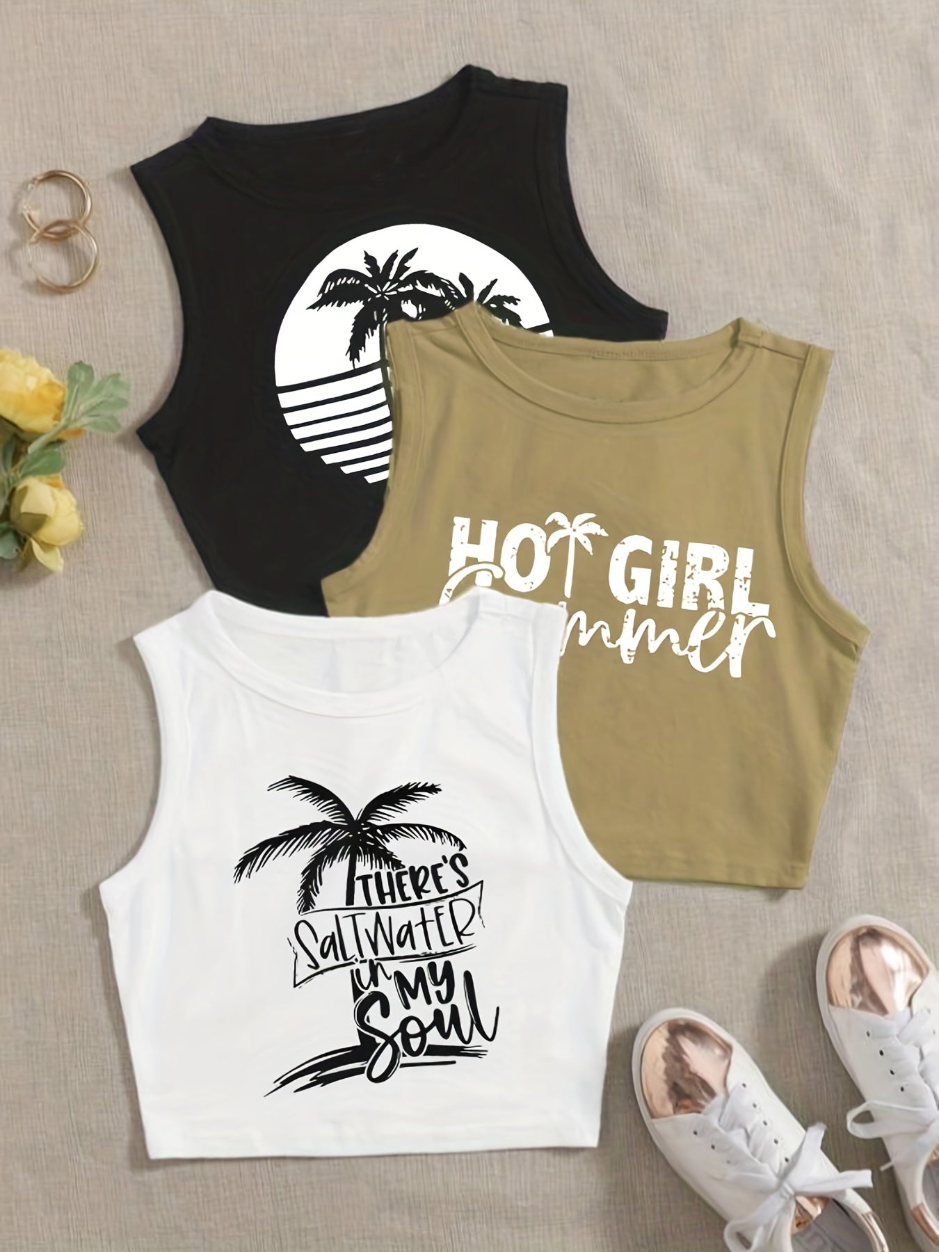Coconut Tree Crop Tank Tops Y2K Sleeveless for Summer