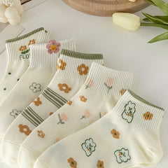 5 Pairs Floral & Bunny Print Socks Women's Stockings