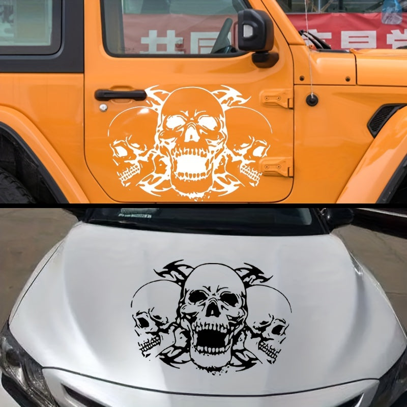 Three Skull Head Hood Car Stickers Door Body Halloween Vinyl Decals