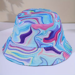 Tie Dye Bucket Hat Wavy Printed Casual Travel Beach Fisherman Cap