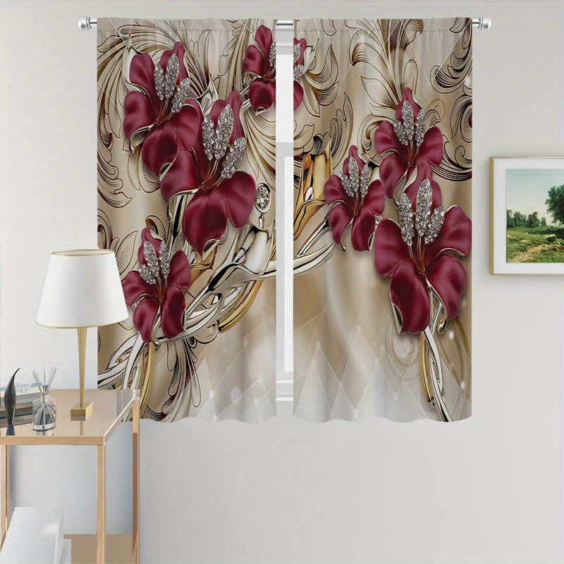 2pcs Flared Flower Printed Rod Pocket Curtains for Home Decor