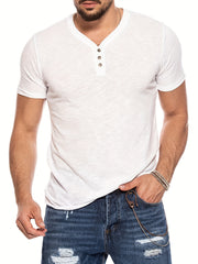 Men's Casual V Neck Button Tee Shirt